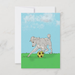 Weißes Wasserfarben-Poodle mit Fußball-Ball-Karte Dankeskarte