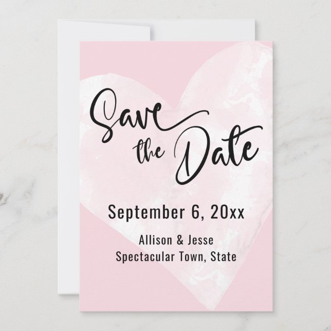 Weißes Wasserfarbenherz auf rosa Save the Date Kar (Vorderseite)