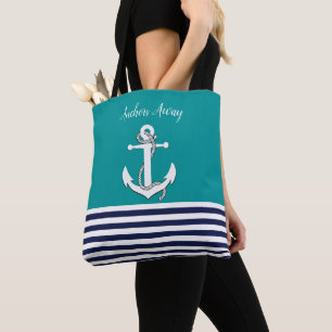 Weißes Wasserschiff/Anker weg/Marine/Aquablau Tasche