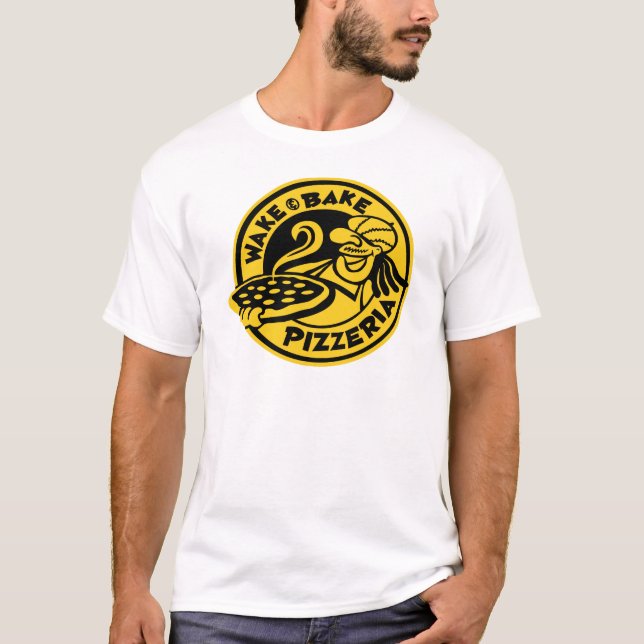 Weißes Weck- & Bake-Logo für Pizza T-Shirt (Vorderseite)