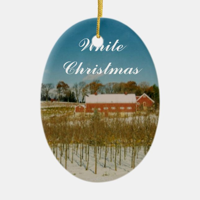 Weißes Weihnachten in Neu-England Keramik Ornament (Vorne)