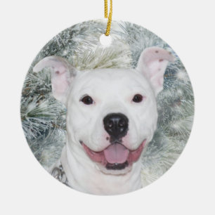 Weißes Weihnachten Pitbull Keramikornament
