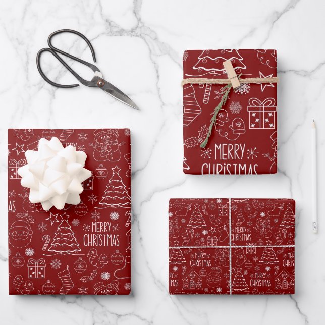 Weißes Weihnachtsfest - Konturen über Barrot Geschenkpapier Set (Vorderseite)