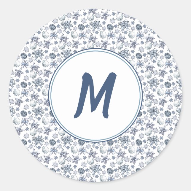Weißes Weihnachtsfest mit Monogramm Runder Aufkleber (Vorderseite)