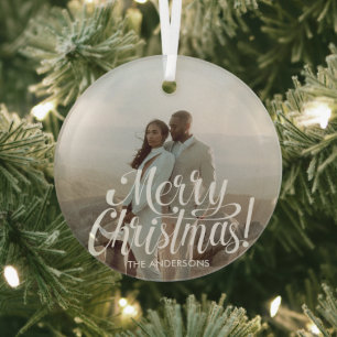 Weißes WeihnachtsFoto Ornament Aus Glas
