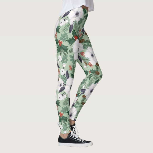 Weißes Weihnachtsgebäck und rotes Beerenmuster Leggings (Rechts)