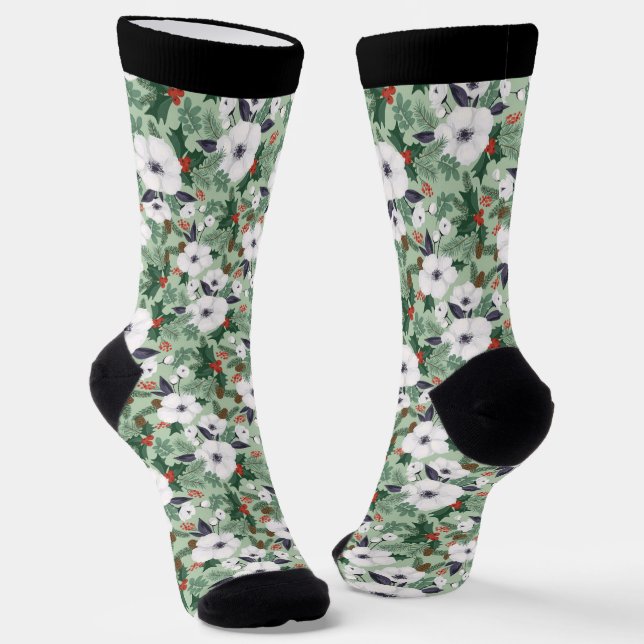 Weißes Weihnachtsgebäck und rotes Beerenmuster Socken (Gewinkelt)