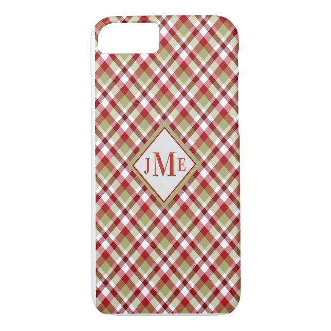 Weißes Weihnachtsgrün Kariert mit Monogram Ca Case-Mate iPhone Hülle (Rückseite)