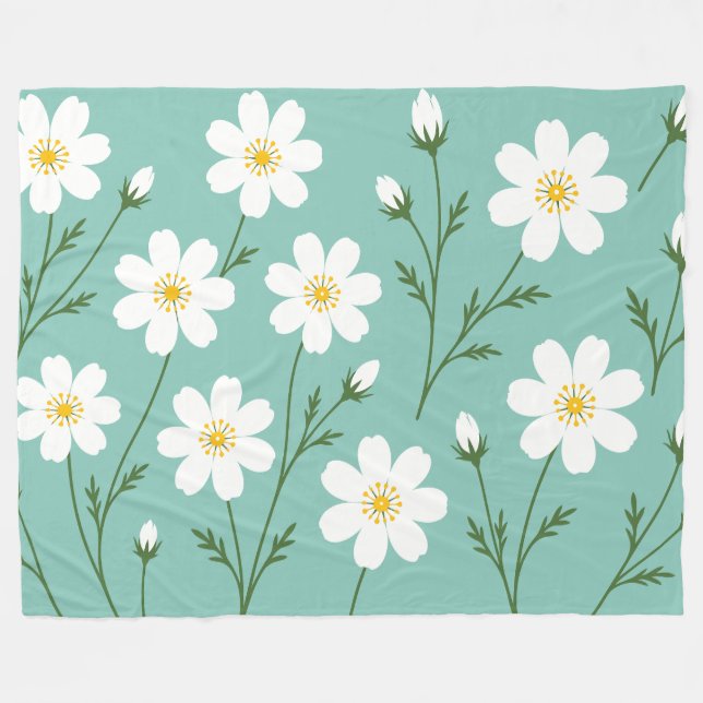 Weißes Wildblumen-Botanikmuster Fleecedecke (Vorderseite (Horizontal))