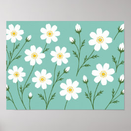 Weißes Wildblumen-Botanikmuster Poster