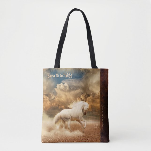 Weißes Wildpferd in Wüste - Personalisiert Tasche (Vorderseite)