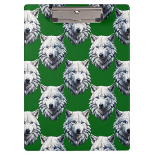 Weißes Wolfskopf-Musterdesign Grün Klemmbrett