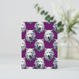 Weißes Wolfskopf-Musterdesign Lila Postkarte