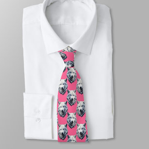 Weißes Wolfskopf-Musterdesign Rosa Krawatte