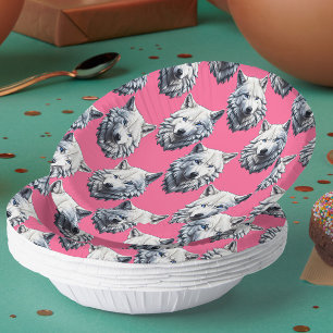 Weißes Wolfskopf-Musterdesign Rosa Pappteller