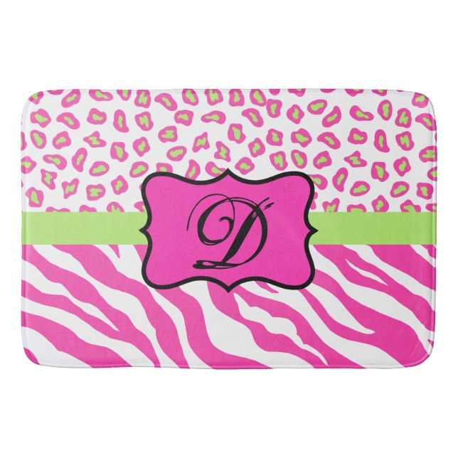 Weißes Zebra-Leopard-Monogramm Badematte (Vorderseite)