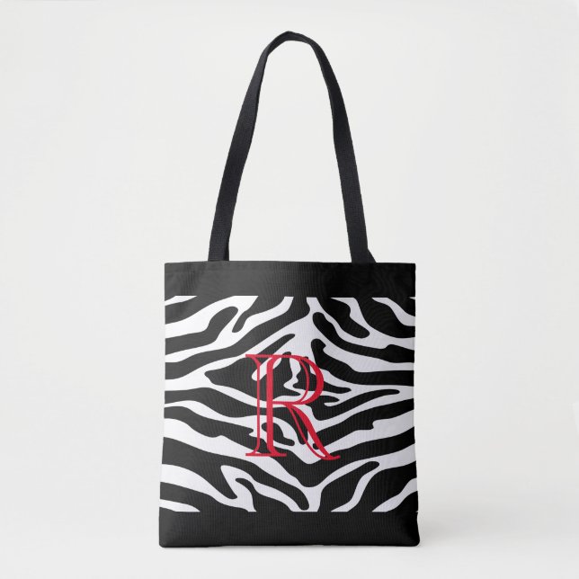 Weißes Zebra-Muster über jede Farbe mit Monogramm Tasche (Vorderseite)
