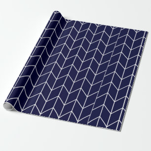 Weißes Zickzack auf Marine-Blaumodernem Chic Geschenkpapier