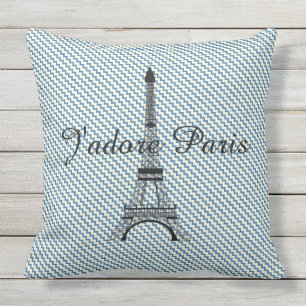 Weißes Zickzack im Freien Eiffel-Turm Paris-Blaus Kissen Für Draußen