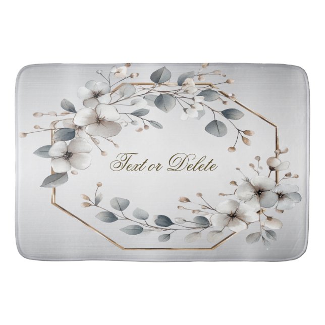 Weißfarbene Blume Golden Frame Silber Aquamarin Badematte (Vorderseite)