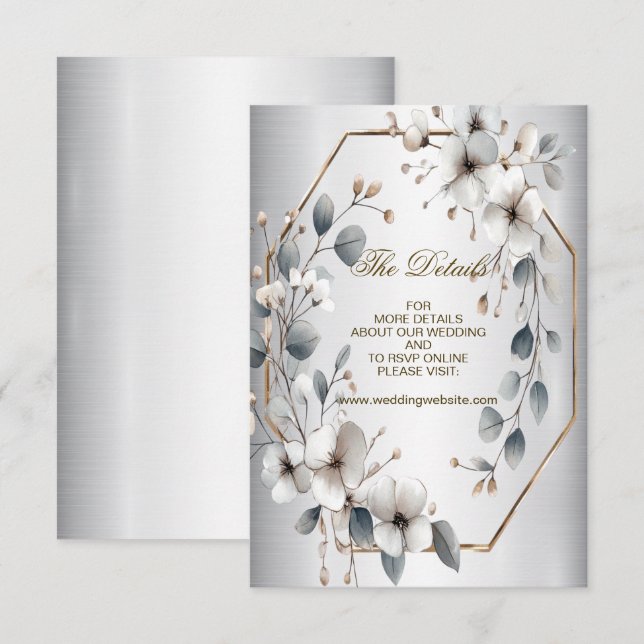 Weißfarbene Blume Golden Frame Silber Aquamarin Begleitkarte (Vorne/Hinten)