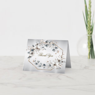 Weißfarbene Blume Golden Frame Silber Aquamarin Dankeskarte