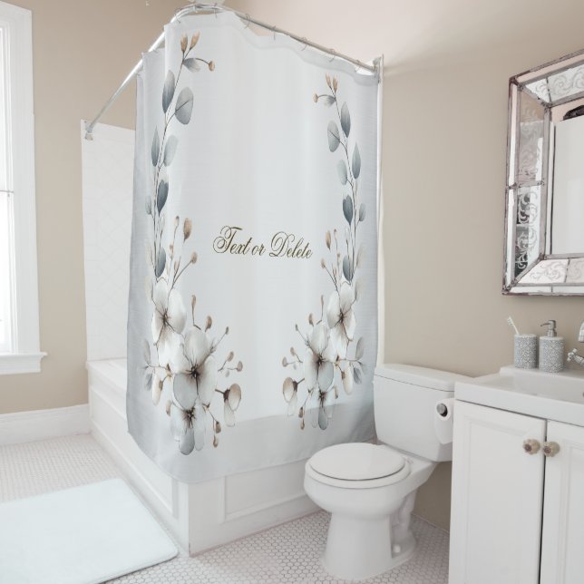 Weißfarbene Blume Golden Frame Silber Aquamarin Duschvorhang (Beispiel)