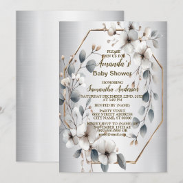 Weißfarbene Blume Golden Frame Silber Aquamarin Einladung