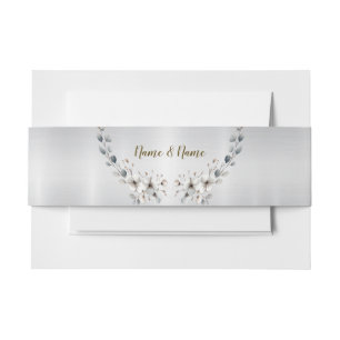 Weißfarbene Blume Golden Frame Silber Aquamarin Einladungsbanderole