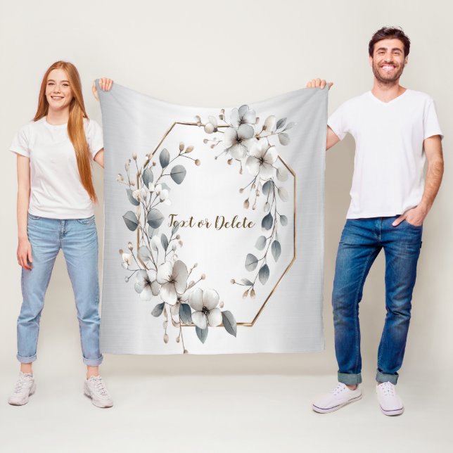 Weißfarbene Blume Golden Frame Silber Aquamarin Fleecedecke (Beispiel)