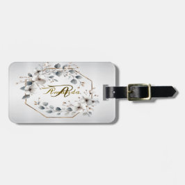 Weißfarbene Blume Golden Frame Silber Aquamarin Gepäckanhänger