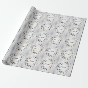 Weißfarbene Blume Golden Frame Silber Aquamarin Geschenkpapier