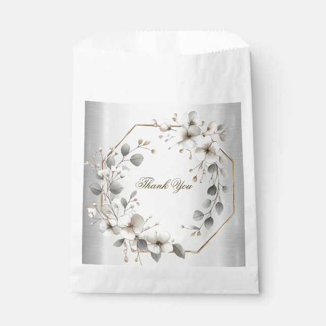 Weißfarbene Blume Golden Frame Silber Aquamarin Geschenktütchen (Vorderseite)