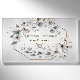 Weißfarbene Blume Golden Frame Silber Aquamarin Namenschild