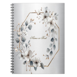 Weißfarbene Blume Golden Frame Silber Aquamarin Notizblock