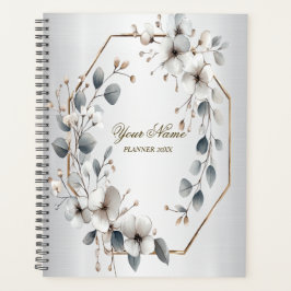 Weißfarbene Blume Golden Frame Silber Aquamarin Planer