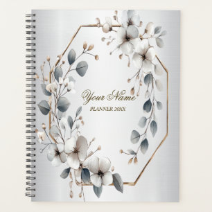 Weißfarbene Blume Golden Frame Silber Aquamarin Planer