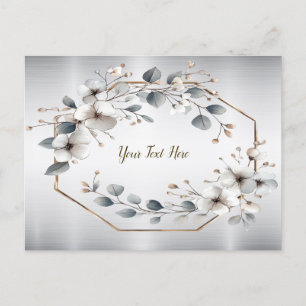 Weißfarbene Blume Golden Frame Silber Aquamarin Postkarte