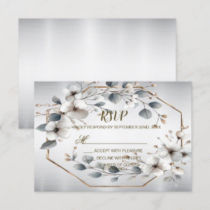 Weißfarbene Blume Golden Frame Silber Aquamarin RSVP Karte
