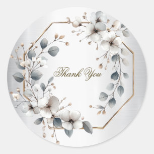 Weißfarbene Blume Golden Frame Silber Aquamarin Runder Aufkleber