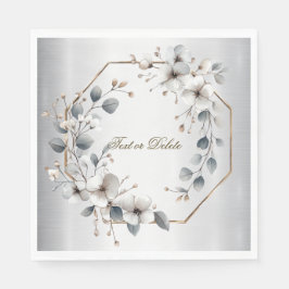 Weißfarbene Blume Golden Frame Silber Aquamarin Serviette