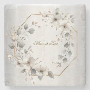 Weißfarbene Blume Golden Frame Silber Aquamarin Steinuntersetzer