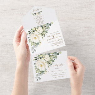 Weißfarbene Blume Goldmedaille Hochzeit All In One Einladung