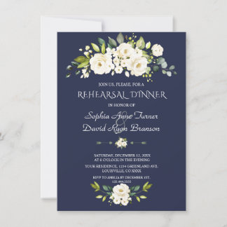 Weißfarbene Blume Navy Probe Dinner Einladung