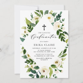 Weißfarbenflorale Blätter als Rahmen-Bestätigung Einladung