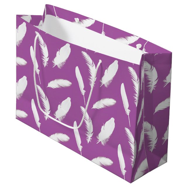 Weißfederdruck auf Amethyst lila Große Geschenktüte (Vorderseite Schrägansicht)