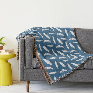 Weißfederdruck auf Denim Blue Decke