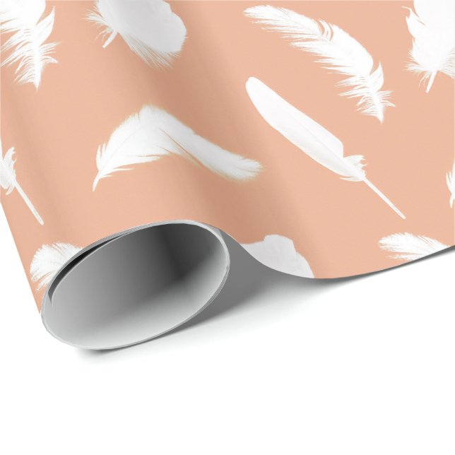 Weißfederdruck auf weichem Pfirsich Geschenkpapier (Rolleneckpunkt)
