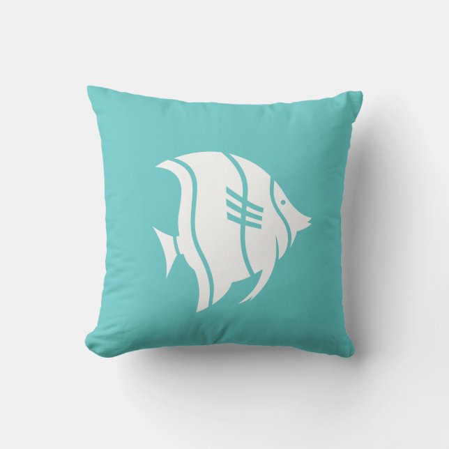 Weißfisch auf aquamarinem blauem Kissen (Vorderseite)