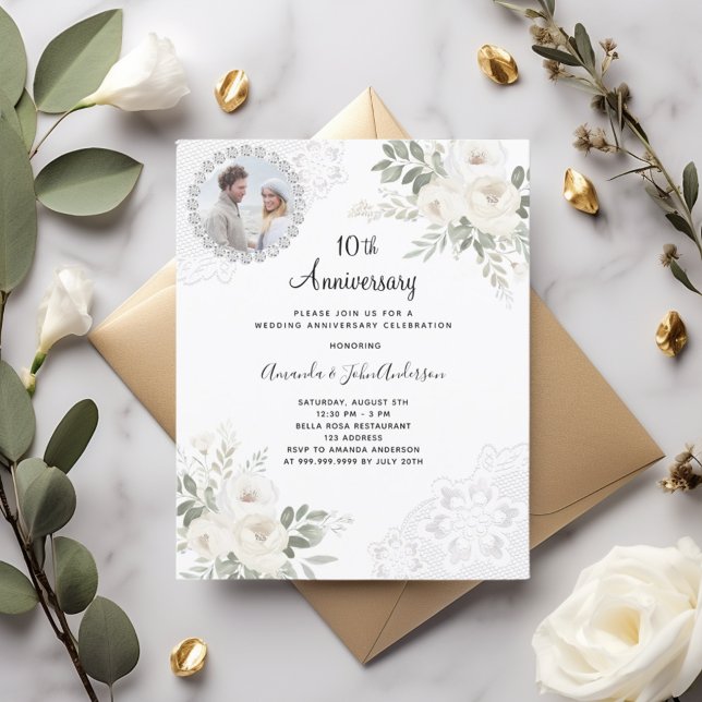 Weißfloralen Foto 10. Hochzeitseinladung (Von Creator hochgeladen)